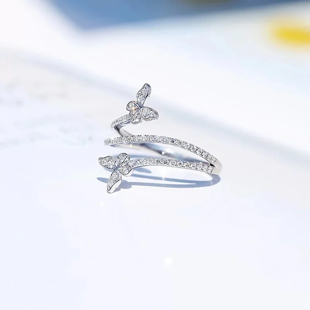 *NEW 925 Double Butterfly Ring - Silver Clear Zircon Lab Diamond